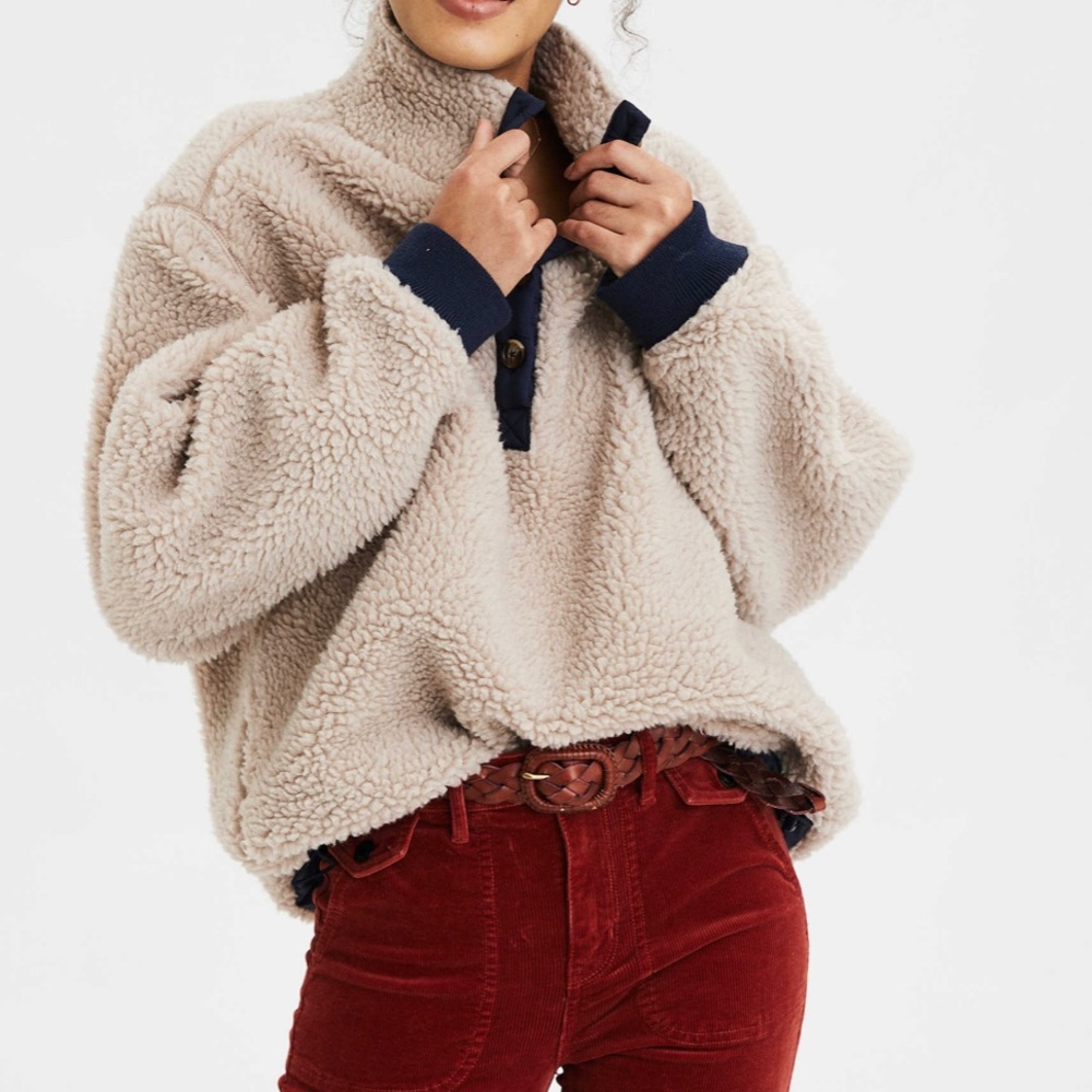 ✨NWT AEO Fuzzy Faux Sherpa Popover Jacket